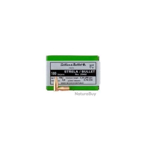 Ogives Sellier Bellot - Calibre 222 (.224") - FMJ - 50 grains - 2902 - Boites de 100 units