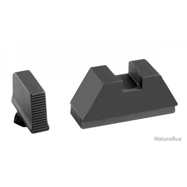 Organes de vise 5L noirs AMERIGLO guillochs pour Glock guidon 0.762mm hausse 0.953mm