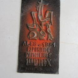 Plaque 1er prix expo aviculture Alès 1981