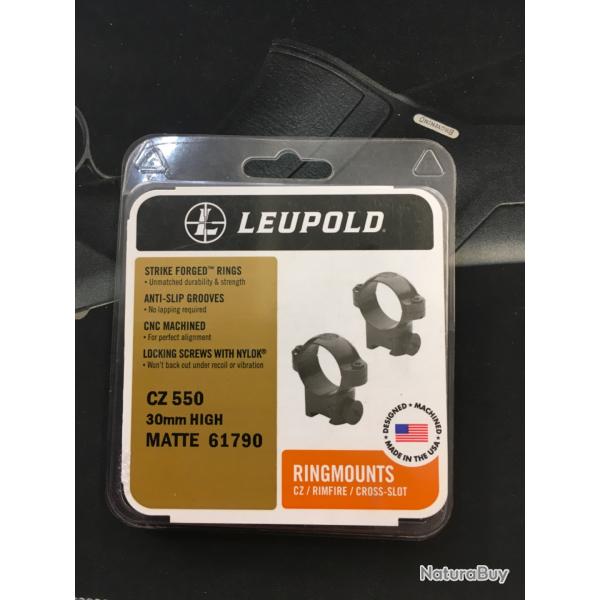 Paire de Colliers de 30mm  Acier LEUPOLD pour CZ 550 en Haut