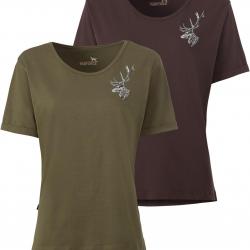 Pack de 2 t shirts femme imprimés cerf Couleur Vert Marron