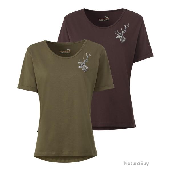 Pack de 2 t shirts femme imprims cerf Couleur Vert Marron