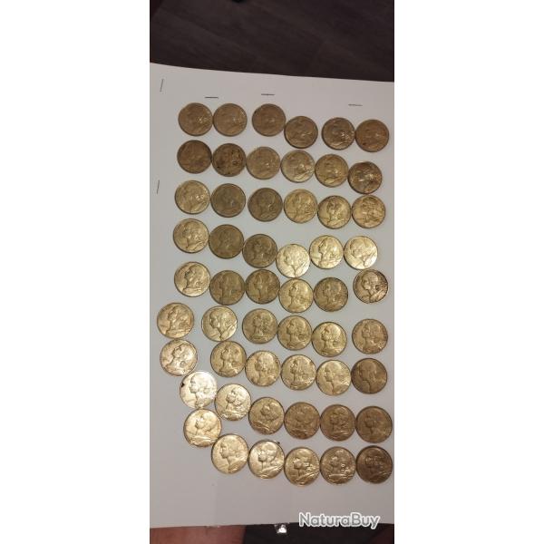 Lot 54 pices 20 centimes Francs - Anciennes monnaies franaises - Collection numismatique