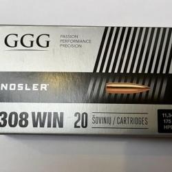 Munitions GGG Cal.308 Win. HPBT nosler 175gr 11.3g par 60