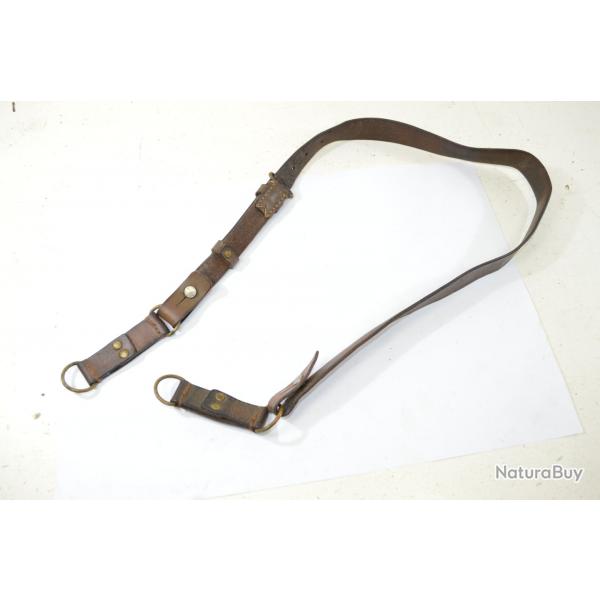 Baudrier / sangle de ceinturon avec passants coulant d'officier Franais - WW1 / WW2 cuir brun