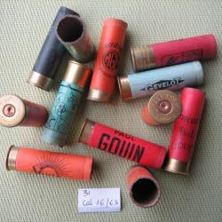 Lot  de  31 Douilles carton  cal  16 / 65  tirées une fois