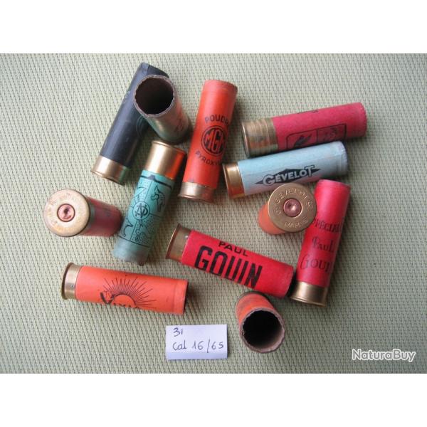 Lot  de  31 Douilles carton  cal  16 / 65  tires une fois