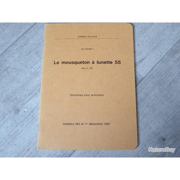 Rare notice technique pour armurier : Mousqueton  lunette 55 (K31 suisse)