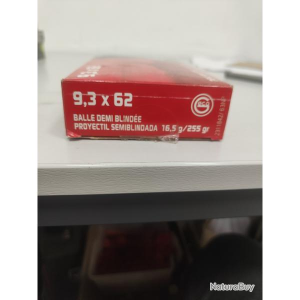 1 EUROS SANS PRIX DE RESERVE !!! LOT DE 20 BALLES GECO CALIBRE 9.3X62 TEILMANTEL 16.5 GRAMMES!!