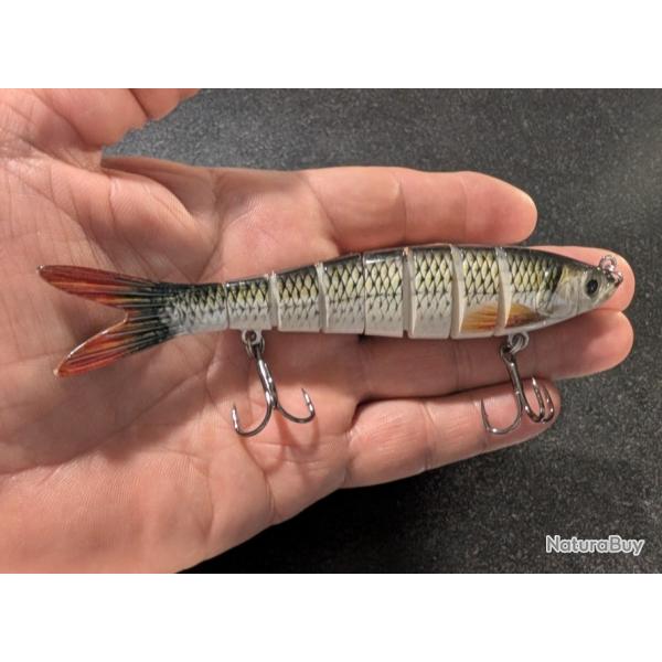 LEURRE BIONIQUE ARTICULE 13,5 CM 2 HAMECONS TRIPLES CROCHETS POUR CARNASSIERS MER ET RIVIERE
