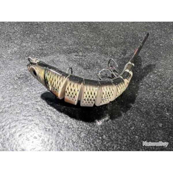 LEURRE BIONIQUE ARTICULE 13,5 CM 2 HAMECONS TRIPLES CROCHETS POUR CARNASSIERS MER ET RIVIERE