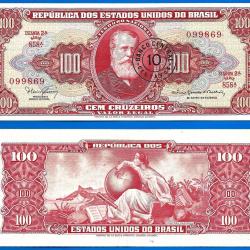 Bresil 10 Centavos sur 100 Cruzeiros 1966 a 1967 Sign 15 Billet Brasil Brazil Cruzeiro Real Reais