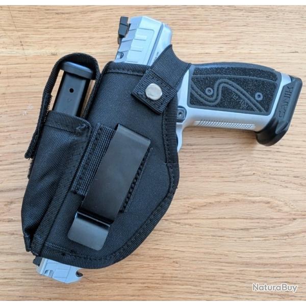 HOLSTER UNIVERSEL AVEC EMPLACEMENT CHARGEUR POUR ARME DE POING GAUCHER OU DROITIER NYLON TPU1000D