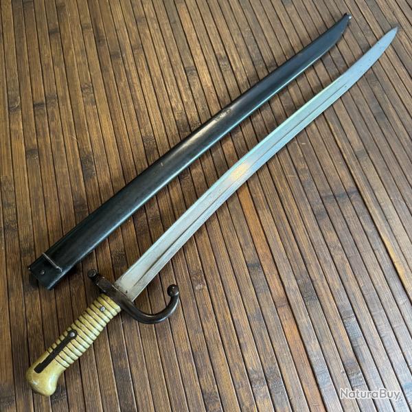 SUPERBE SABRE BAONNETTE YATAGAN CHASSEPOT MONOMATRICULE MANUFACTURE D'ARMES DE ST ETIENNE 1874