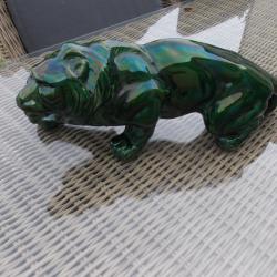 STATUE LION EN FAIENCE EMAILLEE