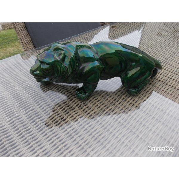 STATUE LION EN FAIENCE EMAILLEE