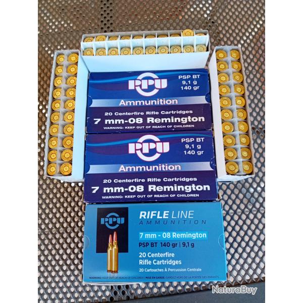 60 Douilles PPU Ammunition Calibre 7mm-08 REM Tires une seule fois (Voir Photo)