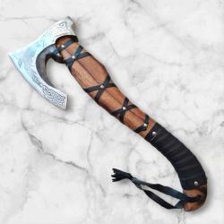 Hache Viking Artisanale - 46 cm - Gravures Électrolytiques - Étui Cuir Sur Mesure