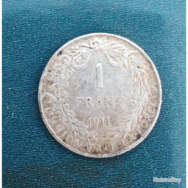 1 Franc Belge argent 1911 - Pice de monnaie Belgique