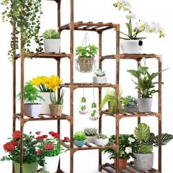 Etagère à Fleurs Support de plantes pour l'intérieur et l'extérieur 10 Étagère à plantes en bois