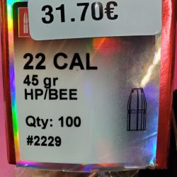 84 ogives Hornady cal 22 45gr hp/bee