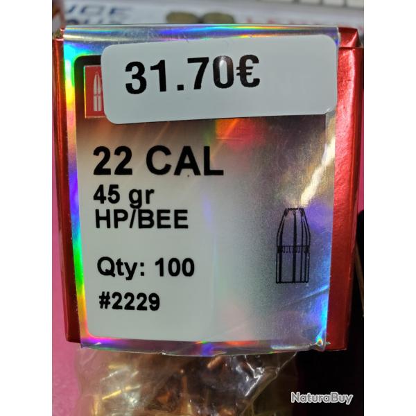 84 ogives Hornady cal 22 45gr hp/bee