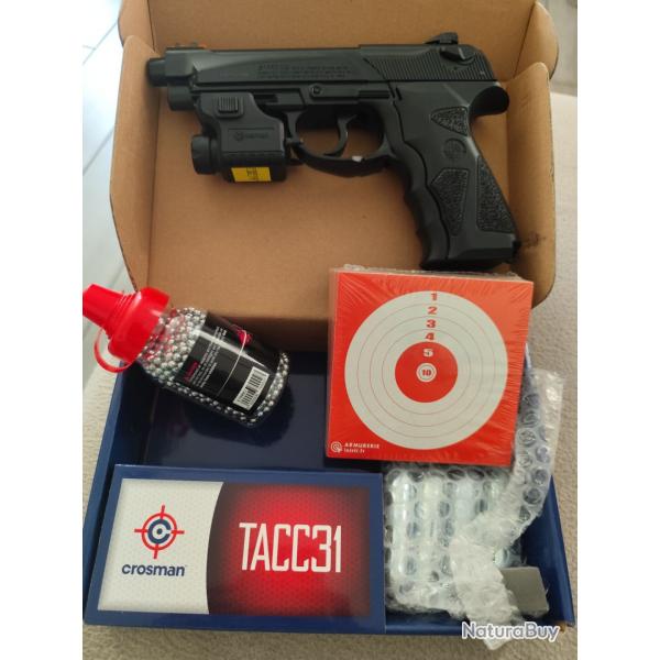 PACK Pistolet laser  Joules Crosman TACC31+ 500 Billes acier + 50 Cibles + 4 CO2
