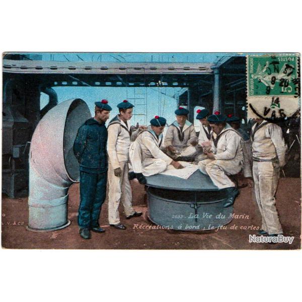 CPA - Marine Militaire -La Vie du Marin Recrations a bord le jeu de carte N215