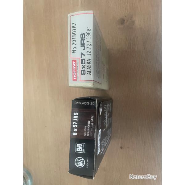 Lot de 24 munitions calibre 8x57jrs RWS EVO 200gr et NORMA ALASKA 196gr