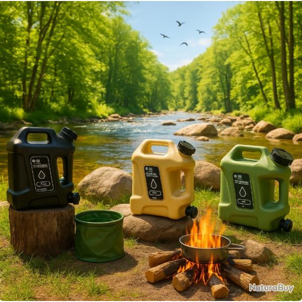 Jerrican Rservoir d'Eau Portable 12L Robinet Dtachable Camping Pique-Nique Randonne Chasse Pche