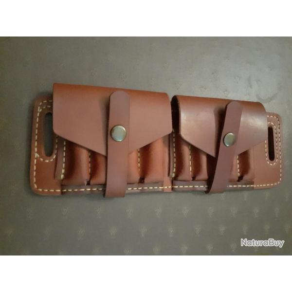 Etui Mixte cartouches  20/76 plus calibres rays , cuir pais cousu main
