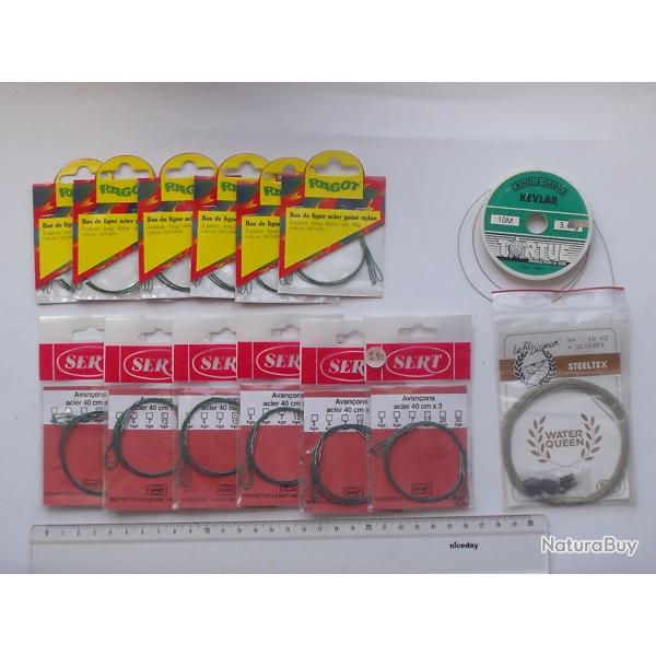 PECHE Lot avanons acier + Bas de ligne acier + crinelle gaine kevlar TORTUE WATER QUEEN RAGOT...