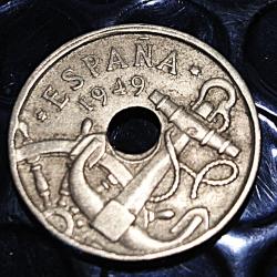 espagne  piece de 50 centimos 1949  ttb " fleche vers le haut"