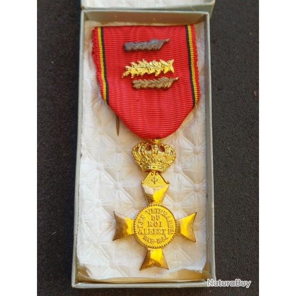 RARE : mdaille Belge WW1 Croix des Vtrans du Roi Albert 1er 1909-1934