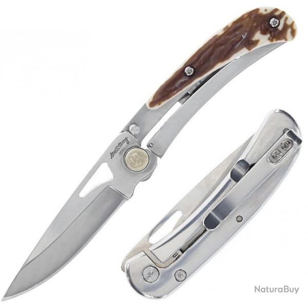 Couteau Schrade Uncle Henry 3UH Large Lame Acier 7Cr17MoV Manche Imitation Cerf Lockback SCH1227306
