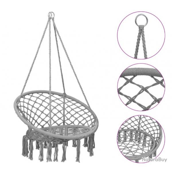 Chaise suspendue grise en coton et acier - Hamac 1 place 80 cm pour dtente