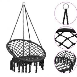 Chaise suspendue anthracite en coton et acier - Hamac 1 place 80 cm pour détente