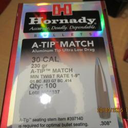 100 Ogives HORNADY cal 30-230gr A-Tip