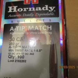 100 Ogives HORNADY cal 30-250gr A-Tip