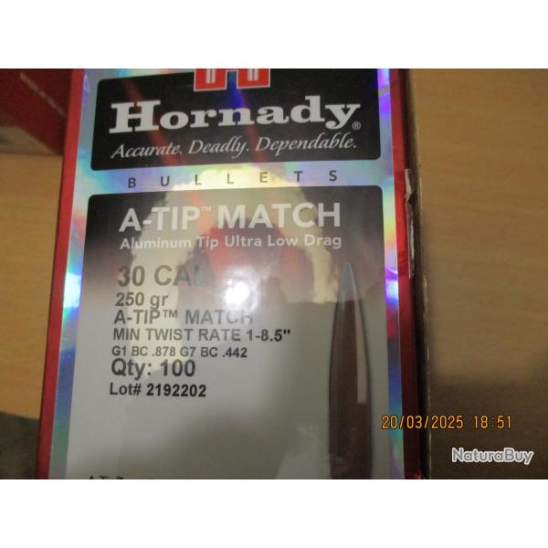 100 Ogives HORNADY cal 30-250gr A-Tip