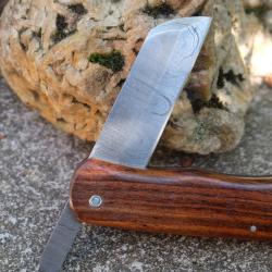 Couteau Piémontais Manche Bois Rosewood Lame Acier Damas 128 Couches Sheepsfoot Fabric Artisanale