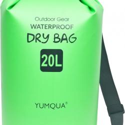 Sac Étanche 20L Flottant Imperméable Pêche Camping Navigation Plongée Rafting Canoë Kayak Vert