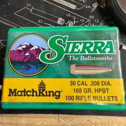 Ogive Sierra Match King HPBT 308. Hollow Point Boat Tail 168 gr / 10,9 g