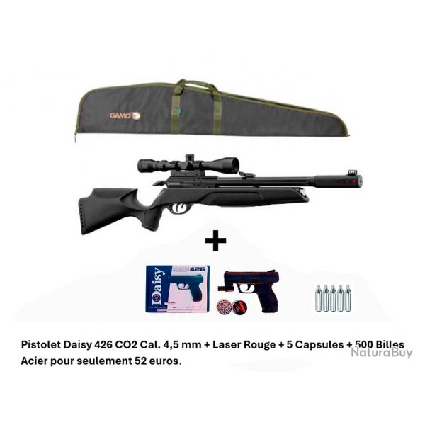 PACK ! Carabine Arrow Gamo 4,5 mm + 3-9 x 40 + Pistolet Daisy 426 + 500 billes acier + 5 CO2 + Laser