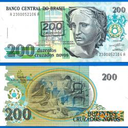Bresil 200 Cruzeiros 1990 sur 200 cruzados nouveaux Serie A Billet NEUF Brasil Brazil Amerique