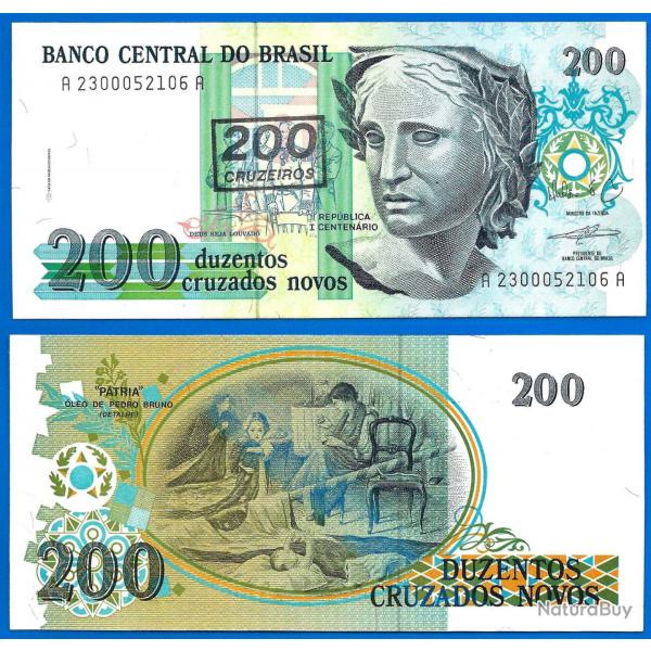 Bresil 200 Cruzeiros 1990 sur 200 cruzados nouveaux Serie A Billet NEUF Brasil Brazil Amerique