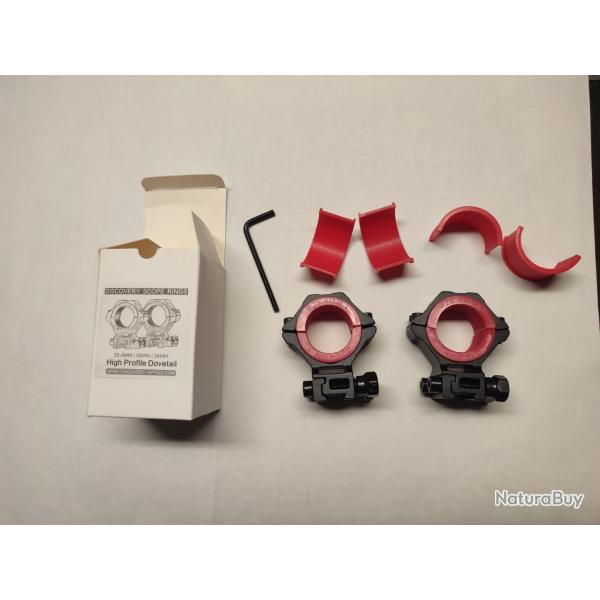Anneaux pour lunette de tir ,diamtre 25mm ,30mm et 34mm , pour queue aronde de 11 mm (montage haut)