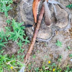 tomahawk amérindien d'artisan / mâchoire de cerf / 3