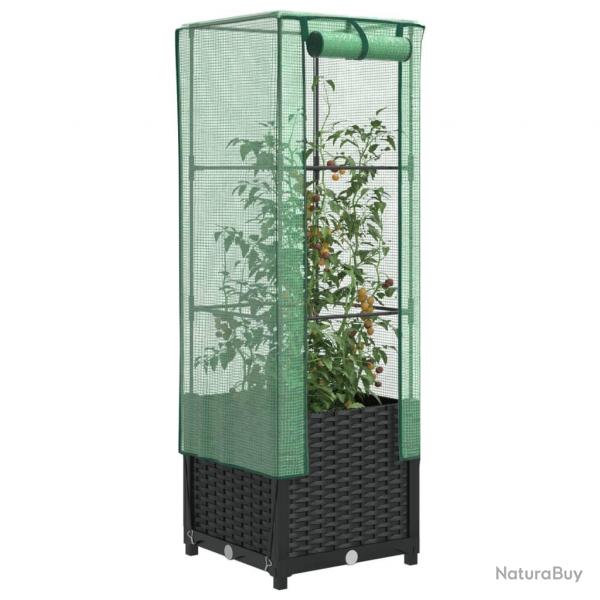 Jardinire surleve avec housse aspect rotin 40x40x139 cm