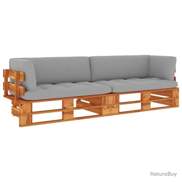 Canap palette 2 places et coussins Pin imprgn de marron miel